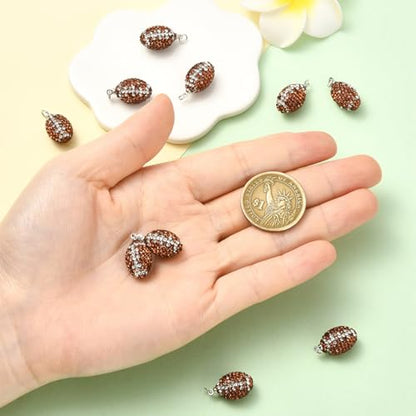 Stiesy Handmade Polymer Clay Rhinestone Rugby Charms 10Pcs, Sport Ball Charms Football Pendants for Jewelry Making, Unique Craft Supplies - color: Rugby-10pcs