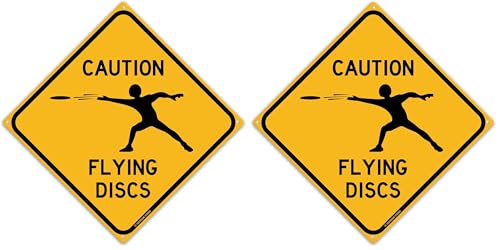 Caution Flying Discs 12" x 12" Tin Road Sign Disc Golf (Pack of 2) - size: 12x12 inches (Pack of 2)