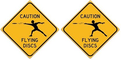 Caution Flying Discs 12" x 12" Tin Road Sign Disc Golf (Pack of 2) - size: 12x12 inches (Pack of 2)