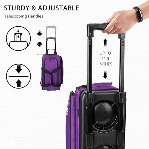 Goloni Double Roller 2 Ball Bowling Bag with Separate Shoe Compartment,2 Ball Bowling Bag with Wheels,Retractable Handle Extends to 40" - color: Purple
