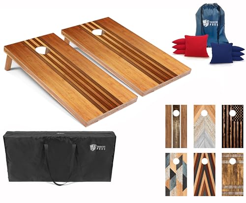 Tailgating Pros Cornhole Boards 4x2 Official Regulation Size – Wooden Design Cornhole Game Set with 8 Bean Bags, Carrying Case & Tote – Outdoor Tailgate Yard Game - color: 4'x2' Retro Wooden
