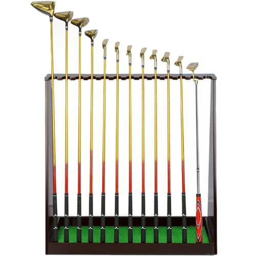 Large Golf Club Rack Stand for Holds 13 Clubs, Wooden Golf Putter Holder Organizer with Artificial Grass Mat, Indoor Golf Driving Range Club Display Rack for Garage Home