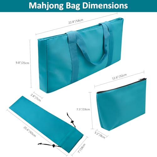 American Mahjong Game Set, 166 Blue Tiles, Blue Bag and Accessories, 4 All-in-One Transparent Rack/Pushers, Mahjong Tile Set - color: Blue