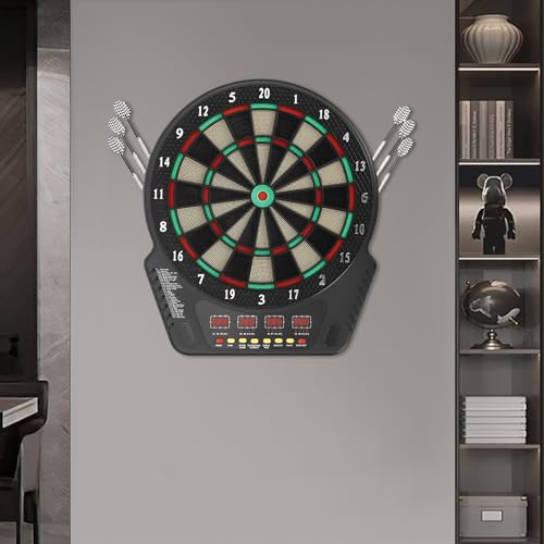 Electronic Dart Board, Electronic Scoreboard with 27 Players 4 LED Screens Supports Up to 16 Players Dual Power Supply Dart Board for Homes, Bars, Restaurants