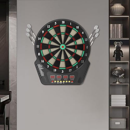 Electronic Dart Board, Electronic Scoreboard with 27 Players 4 LED Screens Supports Up to 16 Players Dual Power Supply Dart Board for Homes, Bars, Restaurants