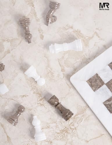 Marble Chess Set 12" Inches White and Oceanic with Storage Box and 2 Extra Queen Handmade Luxury Board Games for Adults, Ideal Chess Board Game & Marble Chess Set for Adults - color: White & Oceanic