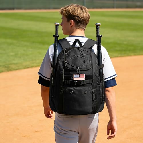 Goloni Baseball Bag, 60L Capacity Softball bag Holds 4 Bats for Youth & Adult, Baseball Bat Backpack with Shoes Compartment,Helmet Holder,Fence for Hook T-Ball, Softball Equipment, Baseball Gear - color: Black