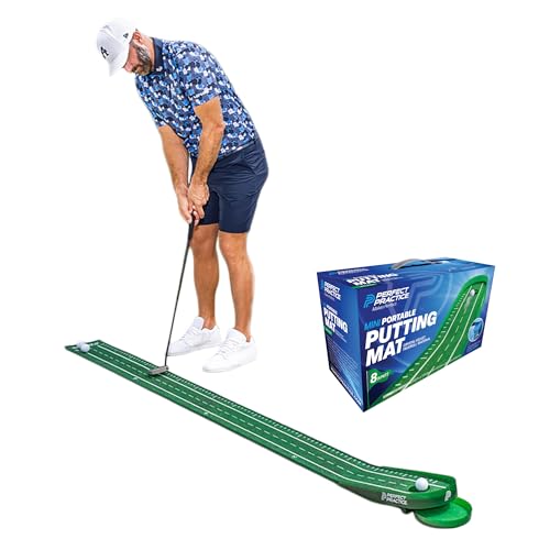 Perfect Practice Putting Mat & Chipping Net, Indoor & Outdoor Putting Green, Chipping Mat for Home & Office, Premium Golf Training Aids for Putting Practice with Realistic Turf, Golf Gifts for Men - style: Portable (8’)