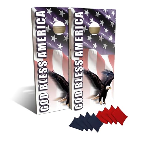 Slick Woody's Professional-Grade Corn Hole Boards - 4'x2' Solid Wood Regulation Man Cave Cornhole Toss Game with 8 Resin Filled Bags - color: God Bless America