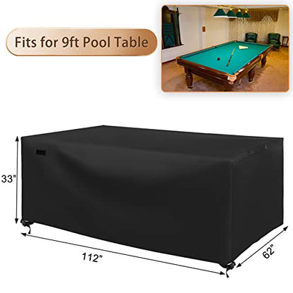 CHINCHILLA 7/8/9 ft Pool Table Cover, Waterproof Sunscreen Billiard Cover Polyester Fabric ，for Snooker Billiard Table Cover - color: Black, size: 9FT -(112"L x 62"W x 33"H)
