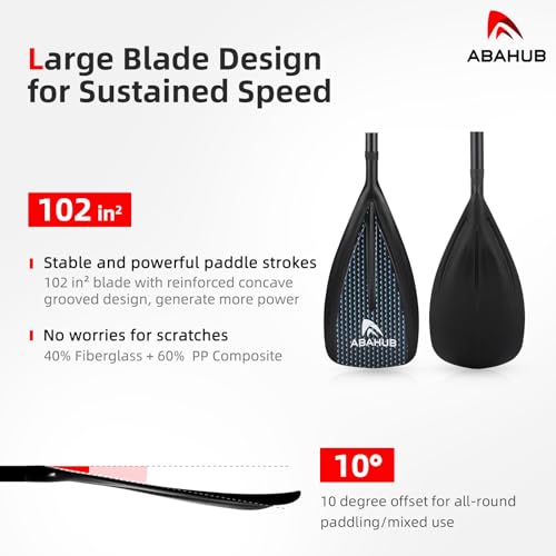 Abahub 1 x 3 Section Carbon Fiber SUP Paddle, Adjustable 67''-86'' Stand Up Paddle Lightweight Carbon Shaft, Black/Blue/Yellow/Green/Orange/Red Plastic Blade + Paddle Bag - color: Blue Honeycomb Print