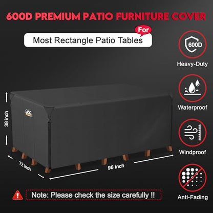 Zettum Patio Furniture Cover Rectangle - 600D Outdoor Table Cover Waterproof & Heavy Duty, Lawn Furniture Set Covers for Outside Rectangular Dining Table and Chairs Seating Combo - 96 x 72 x 38 Inch - size: 3) Rectangle - 96" x 72"
