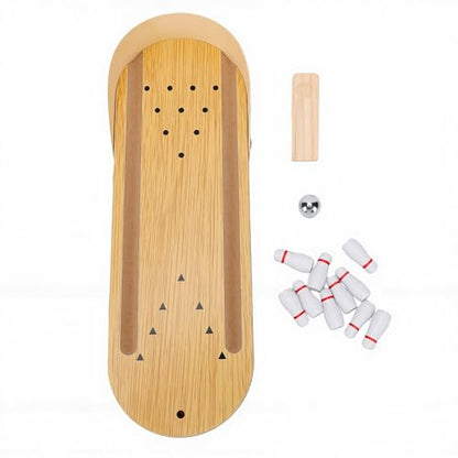 Zyyini Wooden Mini Bowling Alley Set Desktop Game Stress Reducer for Office Desk Xmas Stocking Stuffers Teens Adults