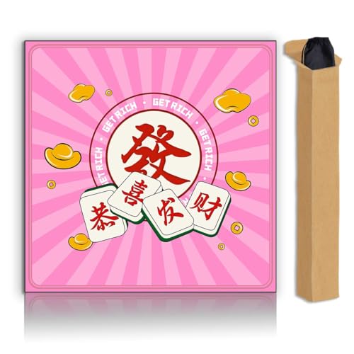 Mahjong Mat, Non-Slip Noise Reducing Game Mat, 31.5 Inch Mahjong Table Mat,Mahjong Mat with Cloth Bag and Carton Storage,Suitable for Mahjong, Dominoes, Solitaire and Other Games. (Rich-Pink) - color: Rich-pink