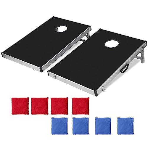 F2C Premium Cornhole Outdoor Game Set, Aluminum Waterproof Cornhole Boards Backyard Toss Game with Bean Bags & Carrying Case