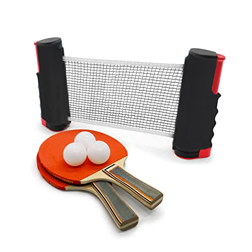 Ping Pong Set with Retractable Net, 2 Ping Pong Paddles, 3 Ping Pong Balls Portable Table Tennis Set Indoor and Outdoor Activities - color: Black Net