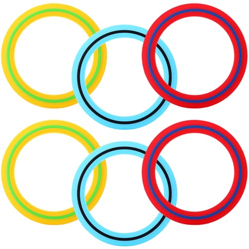Soulchen 6 Pack Silicone Flying Ring 11 Inch Flying Disc Bulk for Backyard Pool Outdoor Soft Sports Family Camping Activities Sports Tossing Game (Blue, Yellow and Red)