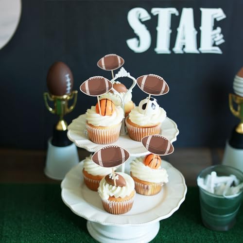 36Pcs American Football Cupcake Toppers Rugby Ball Cupcake Decorations Sport Ball Cupcake Toothpicks for Football Themed Baby Shower Kids Birthday Party Cake Decorations - style: American Football