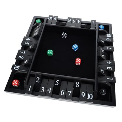 Pacific Shore Games Shut the Box Game 4 Player, Black Stained Wood, Dice Games, Wooden Board Games for Adults, 10 Number Tiles, 12 inch Board - color: Black