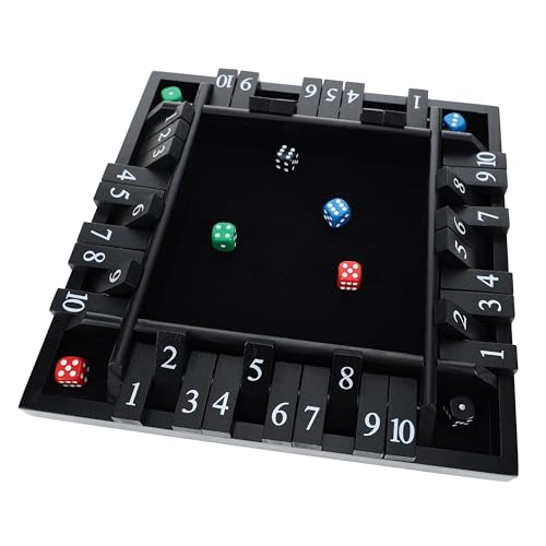 Pacific Shore Games Shut the Box Game 4 Player, Black Stained Wood, Dice Games, Wooden Board Games for Adults, 10 Number Tiles, 12 inch Board - color: Black