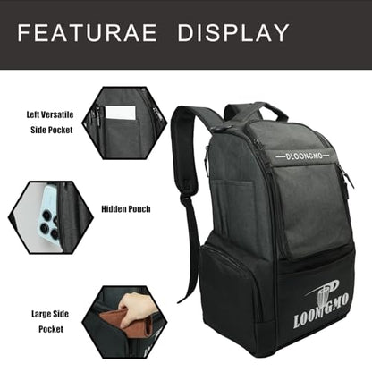 Disc Golf Bag, Durable Disc Golf Backpack Holds 22+ Discs, Large Capacity with Multiple Storage Pockets - color: Black
