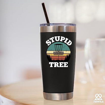 Panvola Stupid Tree Funny Disc Golf Player Gifts For Dad Mom Grandpa Grandma From Son Daughter Husband Wife Vacuum Insulated Tumbler Retro Stainless Steel With Removable Lid Drinkware (20 oz) - style: 20 oz