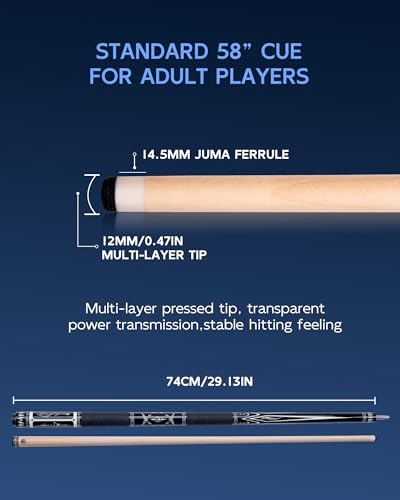 KONLLEN Maple Pool Cue Stick for Adults - Features Low Deflection Shaft, Titanium Alloy 3/8x8 Joint, and 12mm Tip - color: K-05-set