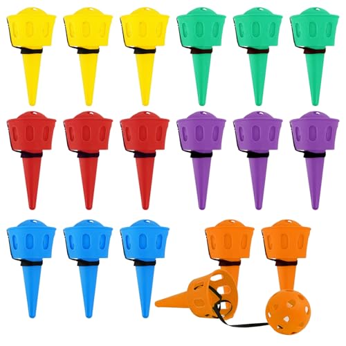 18 Pcs Hand Eye Coordination Ball Catching Cup, 6 Colors Classic Tetherball Catch Game Set for Yard Lawn Camping Beach Outdoor Sports Adults Party Games