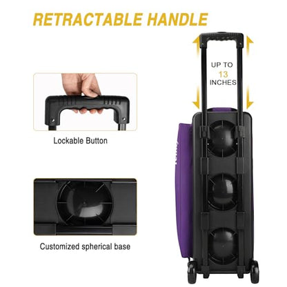 Triple Roller Bowling Bag with Wheels, Heavy Duty 3 Ball Bag for League & Recreational Bowlers - color: Purple