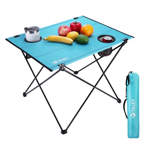 VILLEY Folding Camping Table with 2 Cup Holders & Carry Bag, Lightweight Portable Beach Table for Camping, Beach, Fishing, Travel, Outdoor Activities(Large) - size: Large