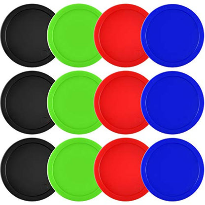 Coopay 12 Pieces Home Air Hockey Pucks 2.5 Inch Heavy Replacement Pucks for Game Tables Equipment Accessories, 12 Grams - color: Red, Black, Blue, Green