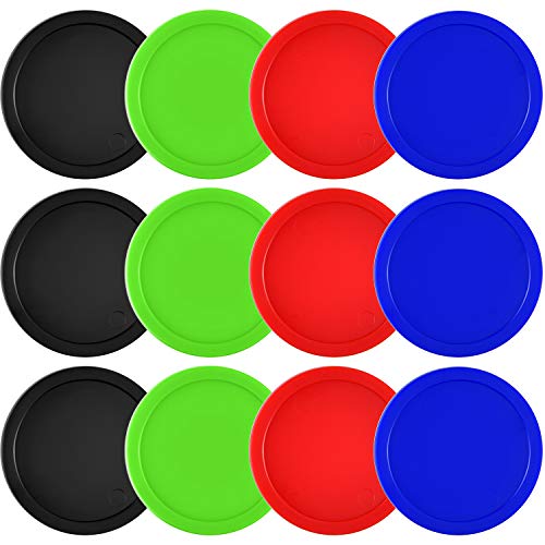 Coopay 12 Pieces Home Air Hockey Pucks 2.5 Inch Heavy Replacement Pucks for Game Tables Equipment Accessories, 12 Grams - color: Red, Black, Blue, Green