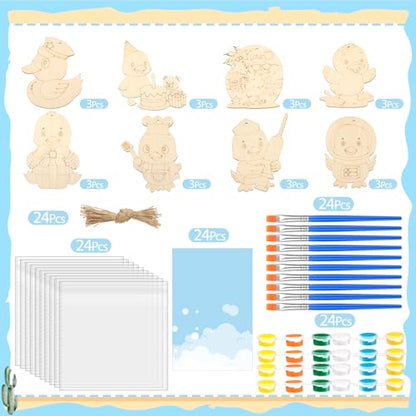 Saypacck 24 Pcs Duck Party Favors Wooden Painting Craft Kits Birthday Party Supplies with Organza Bag for Goodie Bags Fillers Adult Thank You Gifts - style: Duck