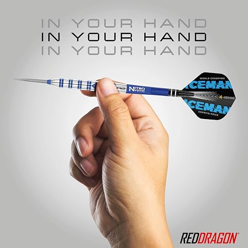 RED Dragon Gerwyn Price Iceman - Tungsten Steel Darts Set with Flights and Stems