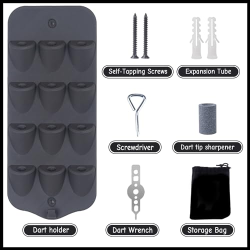 Extguds Dart Display & Stand - 12 Tip Dart Holder, Storage Bag, Mounting Accessories & Sharpening Tool