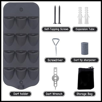 Extguds Dart Display & Stand - 12 Tip Dart Holder, Storage Bag, Mounting Accessories & Sharpening Tool
