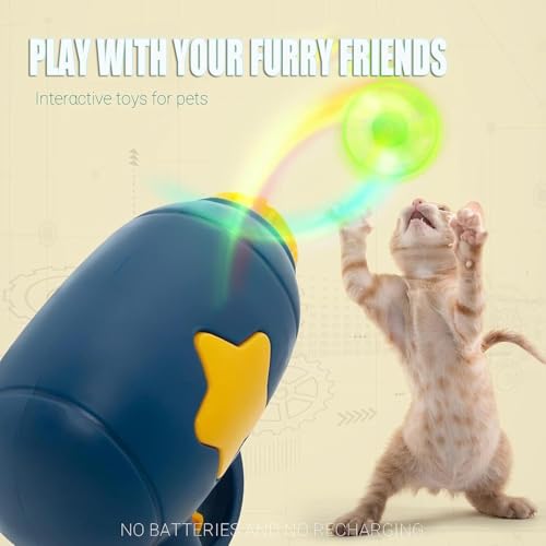 Flying Cat Toys, Interactive Cat Fetch Toy with 1 Light Up Spinning Tops, and 5 Flying Propellers, Flying dis Toy for Hunting Chasing Indoor/Outdoor - color: Dark Blue