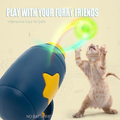 Flying Cat Toys, Interactive Cat Fetch Toy with 1 Light Up Spinning Tops, and 5 Flying Propellers, Flying dis Toy for Hunting Chasing Indoor/Outdoor - color: Dark Blue
