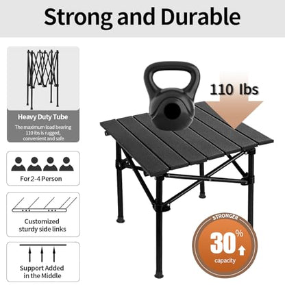 SHANQUAN Camping Table Roll up Table, Fold up Lightweight Compact 2-4 Person Portable Adjustable Height Roll up Aluminum Table with Carry Bag for Outdoor, Camping, Picnic, Backyards, BBQ - size: 27.6*27.6 inch/Adjustable