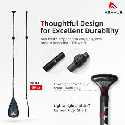 Abahub 1 x 3 Section Carbon Fiber SUP Paddle, Adjustable 67''-86'' Stand Up Paddle Lightweight Carbon Shaft, Black/Blue/Yellow/Green/Orange/Red Plastic Blade + Paddle Bag - color: Blue Honeycomb Print