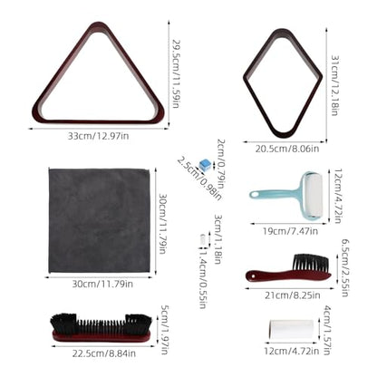 25pcs Billiard Table Cleaning Kit - Rail Brush Felt Cleaner Polish Cloth Sticky Rollers Cue Chalk Tips for Pool Table Billiards Ball Rack Accessory Set
