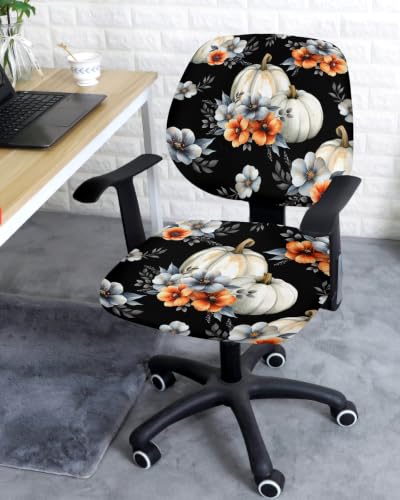 Savannan Office Chair Cover, Watercolor Fall Pumpkin Flower on Black Protective Stretch Elastic Universal Cover for Desk Task Chair,Computer Rotating Chair 1 Pcs Colorful Ombre Floral