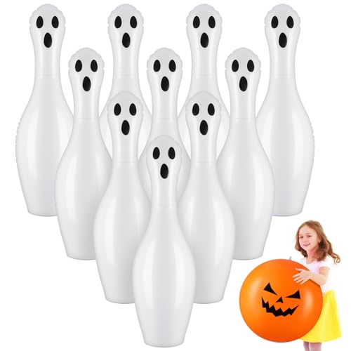 Lunmon 11 Pcs Easter Giant Inflatable Bowling Set 27 Inch Carrot Pins with 23 Inch Bowling Ball Indoor Outdoor for Adults Easter Party Yard Indoor Outdoor Games Supplies(Ghost) - style: Ghost