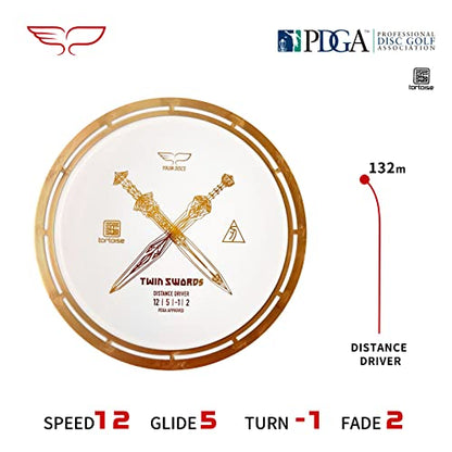 yikundiscs Yikun Twin Swords Understable Distance Driver| Pro Worlds 2025 Limited Edition | Beginner-Friendly Max-Distance Disc | Wind-Resistant & Easy-Glide Control | PDGA Approved 170-175g - color: Golden