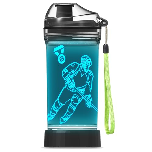 YuanDian Hockey Gifts for Boys, Light Up Water Bottle - 14 OZ Tritan BPA Free Eco-Friendly - Cool LED Sport Cups Gift for Hockey Player School Kids Girl Child Christmas Holiday