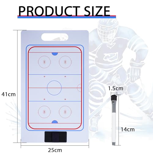 Joyeee Ice Hockey Coaching Board, Pro Full & Half Court Dry Double-Sided Erase Tactical Whiteboard with Marker and Pen Clip for Coaches, Player, Hockey Equipment Accessories, Perfect Coach Gifts - style: Hockey whiteboard