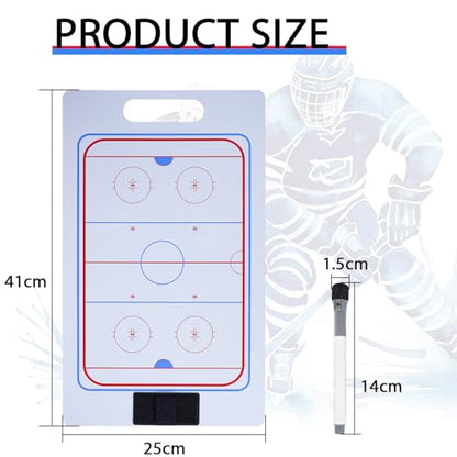 Joyeee Ice Hockey Coaching Board, Pro Full & Half Court Dry Double-Sided Erase Tactical Whiteboard with Marker and Pen Clip for Coaches, Player, Hockey Equipment Accessories, Perfect Coach Gifts - style: Hockey whiteboard