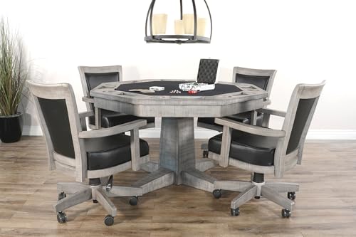 Empire USA Blaze Poker Game & Dining Table Set w/ 4-6 Game Chairs (Weathered Grey Finish 4 Game Chairs) - style: Weathered Grey finish 4 Game Chairs