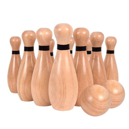 Long game NI-ROU Outdoor Giant Lawn Bowling Games Rubber Wooden Lawn Set Fun Sports Games Outside or Indoor for Family Adults and Kids Backyard Skittles Carrying Bag with 10 Pins and 2 Balls - size: Large
