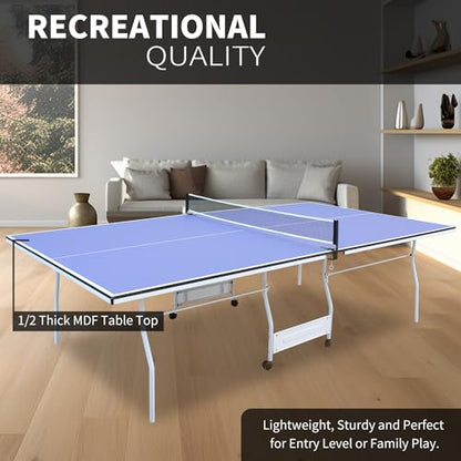 Professional Table Tennis Table Indoor Foldable Table Tennis Game Set, 9-Feet Single Play Mode Table with Net Post Set, 2 Pars and 3 Balls